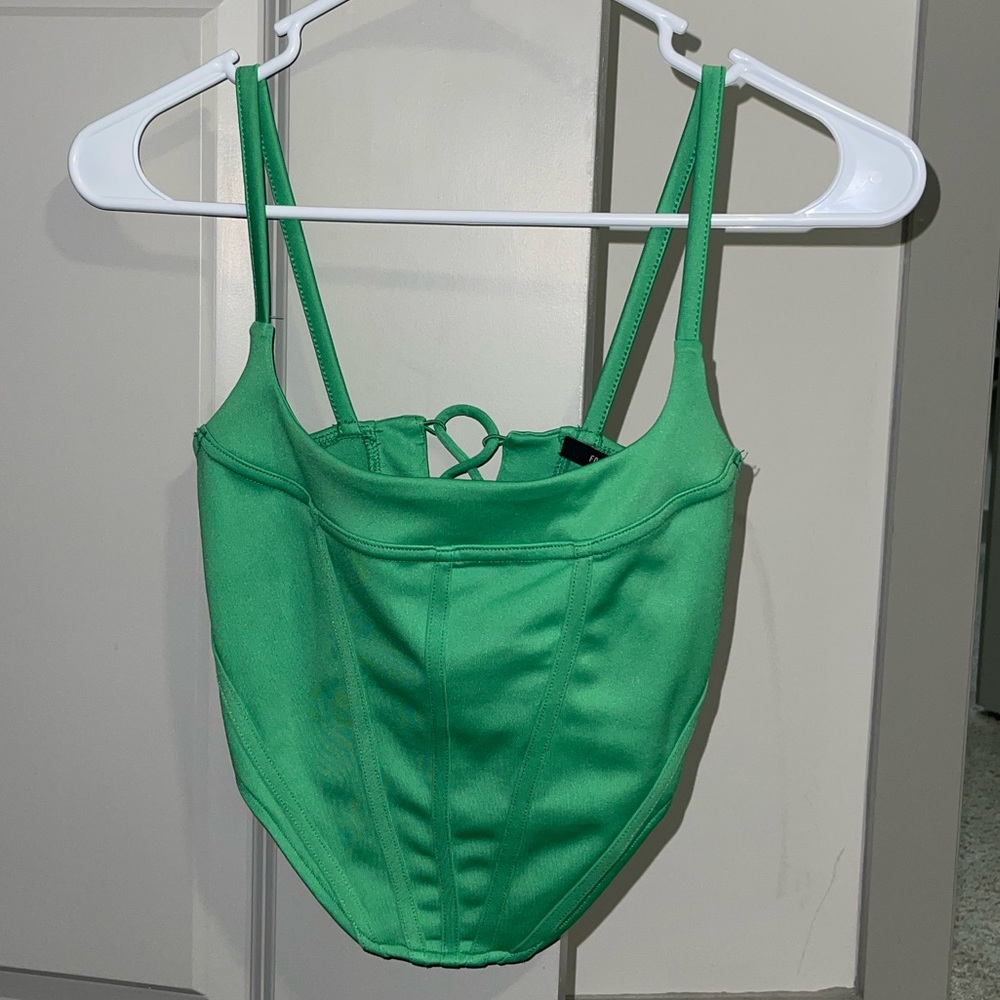 Forever 21 Green Lace Up Corset Tank Top